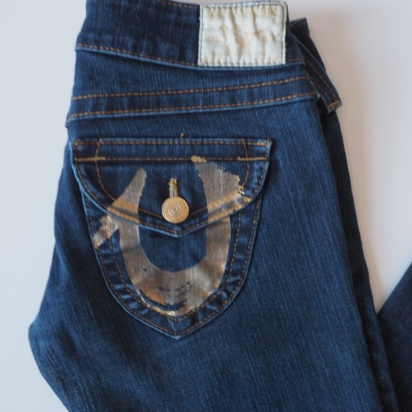 True Religion Billy Gold Foil Flap Pocket Straight Jeans 26X32 - Picture 7 of 12